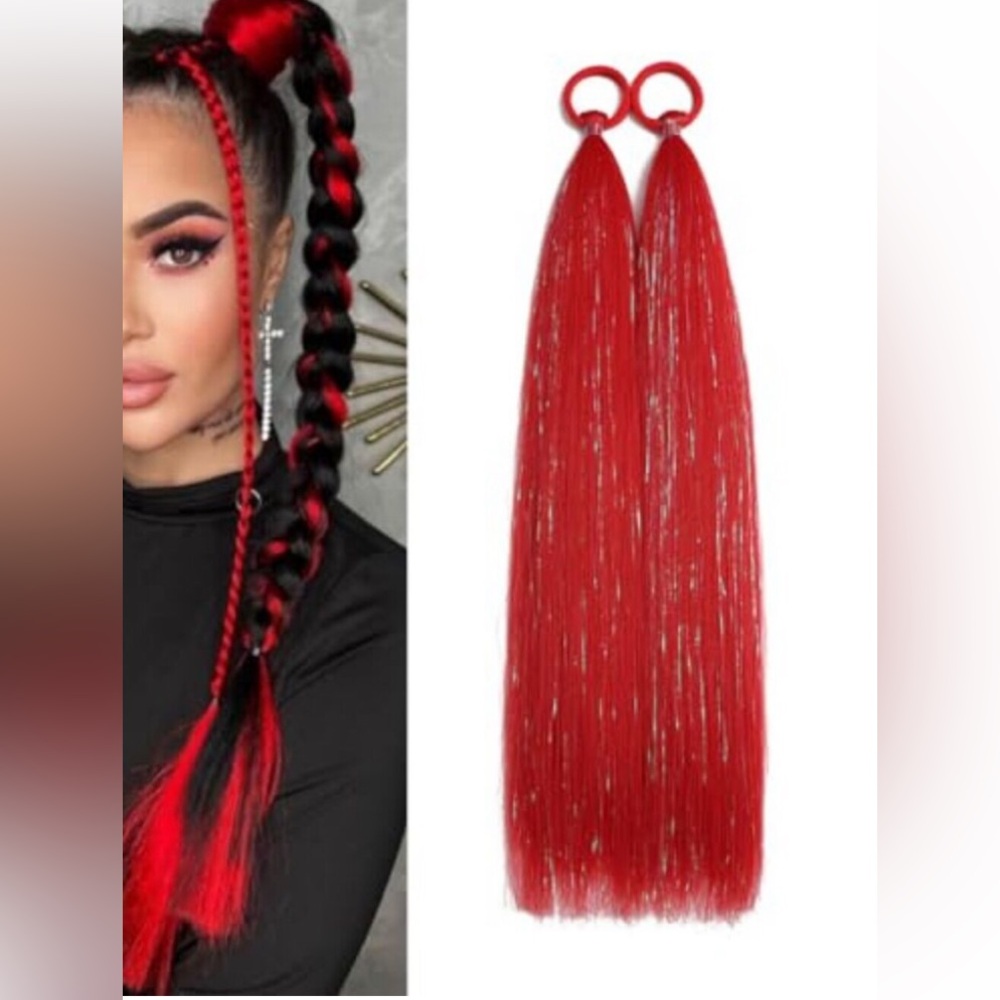 Red Ponytail Extensions, Synthetic Hair Extension for Women Tinsel Extensions